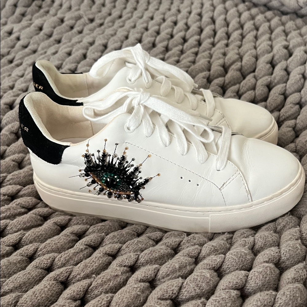 Kurt Geiger White Sneakers with Black and Gold Detail